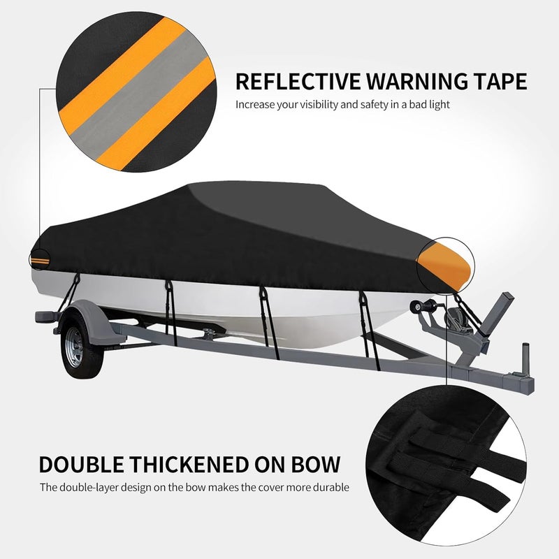 OutdoorLines Waterproof Boat Covers 16-18.5 Ft Long Black- Heavy Duty UV Resistant Trailerable Boat Covering for V-Hull,Tri-Hull, Bass, Runabout, Fish&Ski,Pro-Style Fishing Boat - Image 5